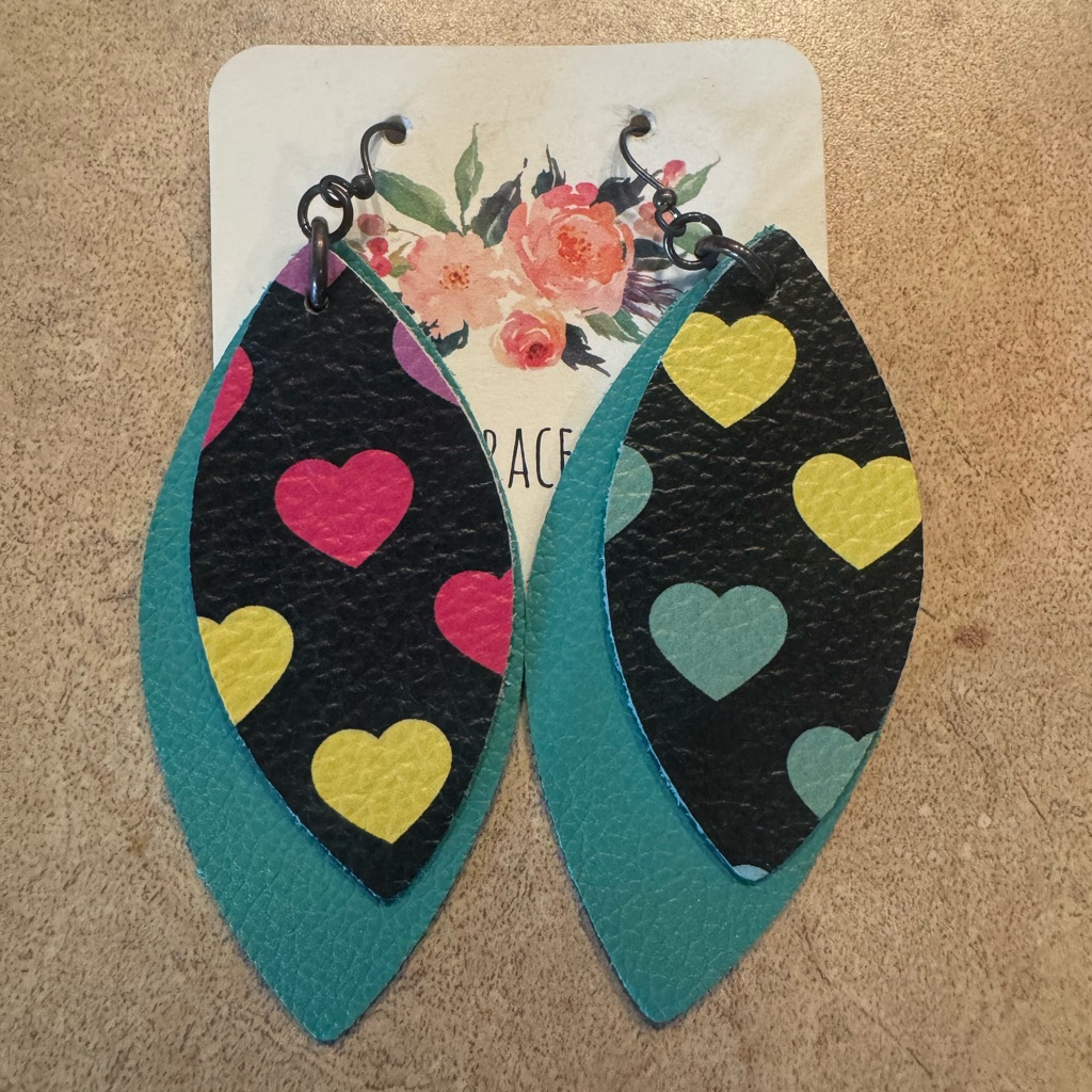 - Averee Grace Designs Two Layers Heart Print Leather Earrings Nwt